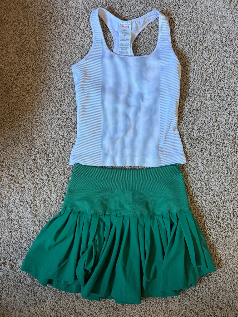 Wilson Ribbed Racerback Tank Top and Green Midtown Wrap Tennis Skirt Set - S